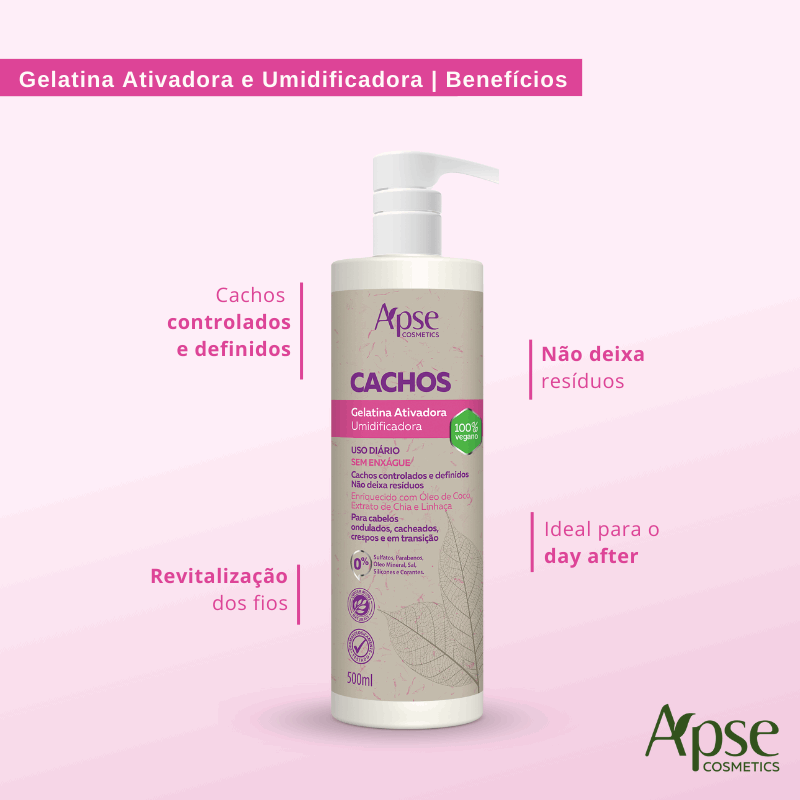 Gelatina Ativadora e Umidificadora Cachos 500ml - Low Poo / No Poo - Ação Condicionante