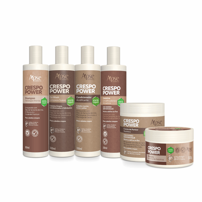 Kit Crespo Power - Shampoo, Co Wash, Condicionador, Gelatina, Máscara e Creme de Pentear (6 ITENS)