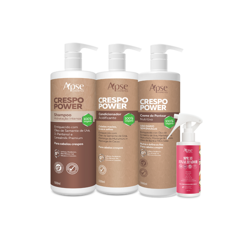 Kitão Crespo Power - Shampoo, Condicionador, Creme de Pentear e Spray Finalizador (4 ITENS)