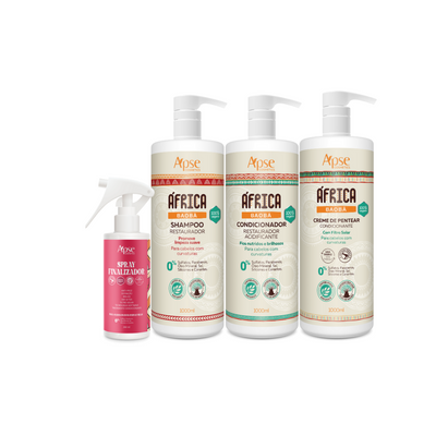 Kitão África Baobá - Shampoo, Condicionador, Creme de Pentear e Spray Finalizador (4 ITENS)